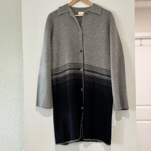 Cleo | Women’s 100% Wool Long Cardigan Coat Long Sleeve Gray and Black